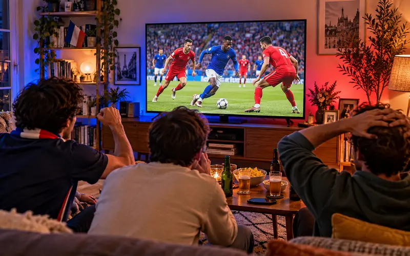 Des supporters regardent un match de football à la télévision